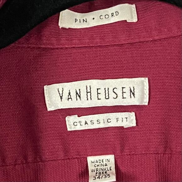 Van Heusen Burgundy Pin Cord Button-Up Shirt Long Sleeve Men's Large Classic Fit - Picture 2 of 13